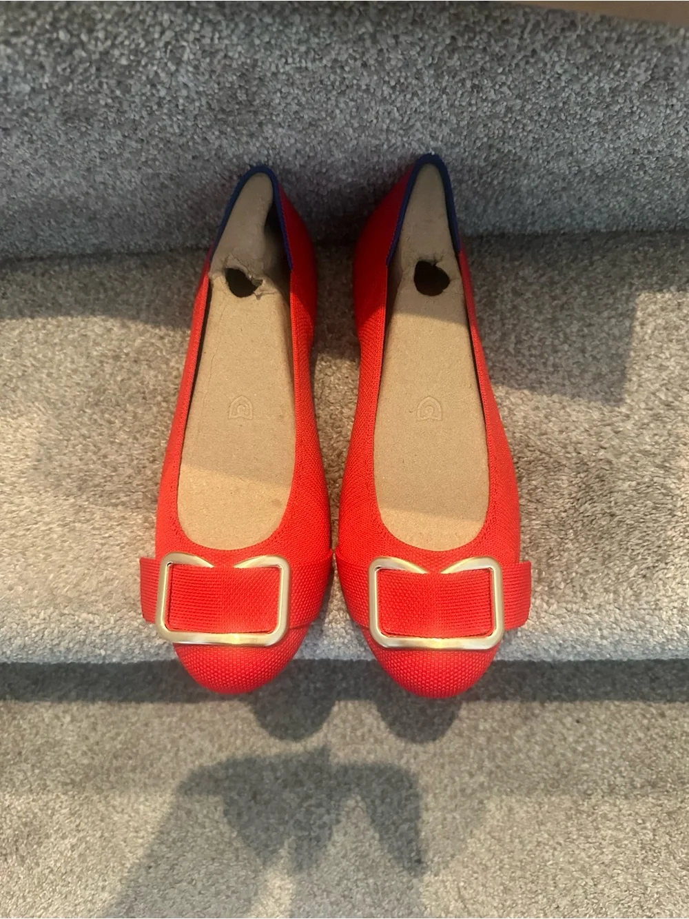 Rothy's Emblem Flat in Red with Gold Buckle Accent